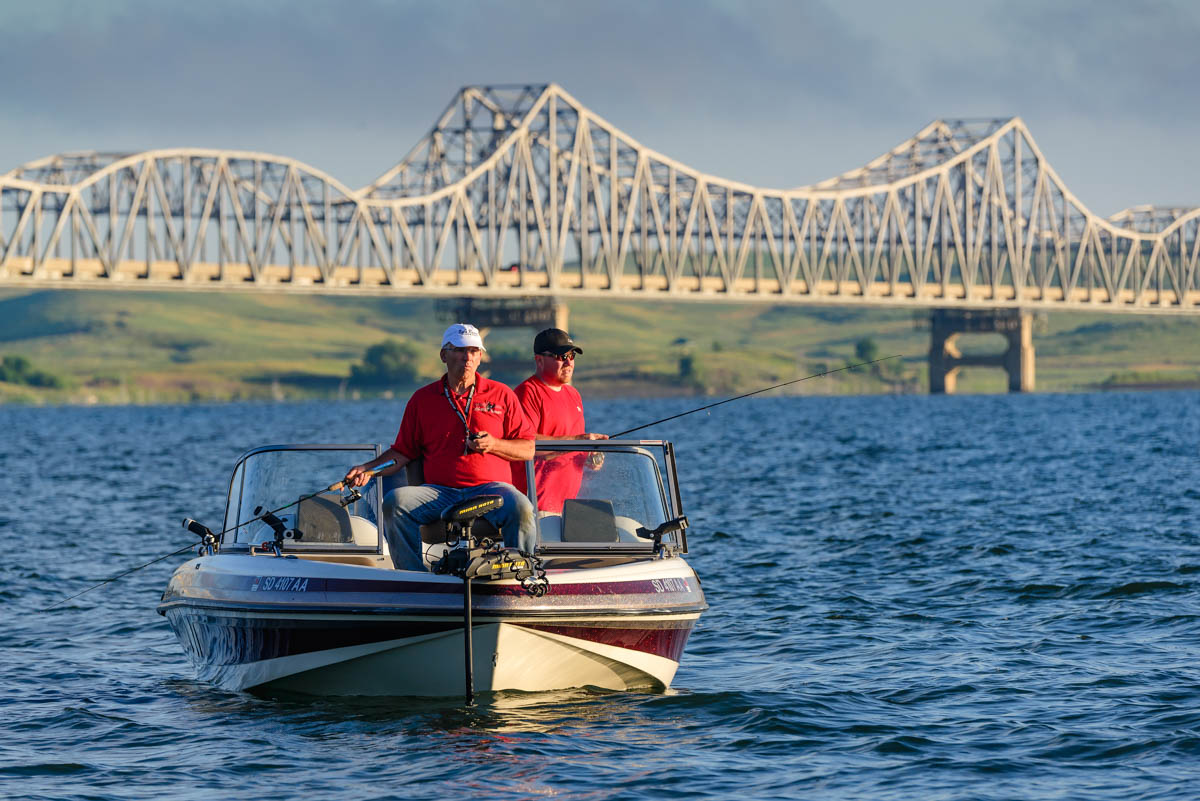 Boat Fishing near Train Bridge on the Missouri